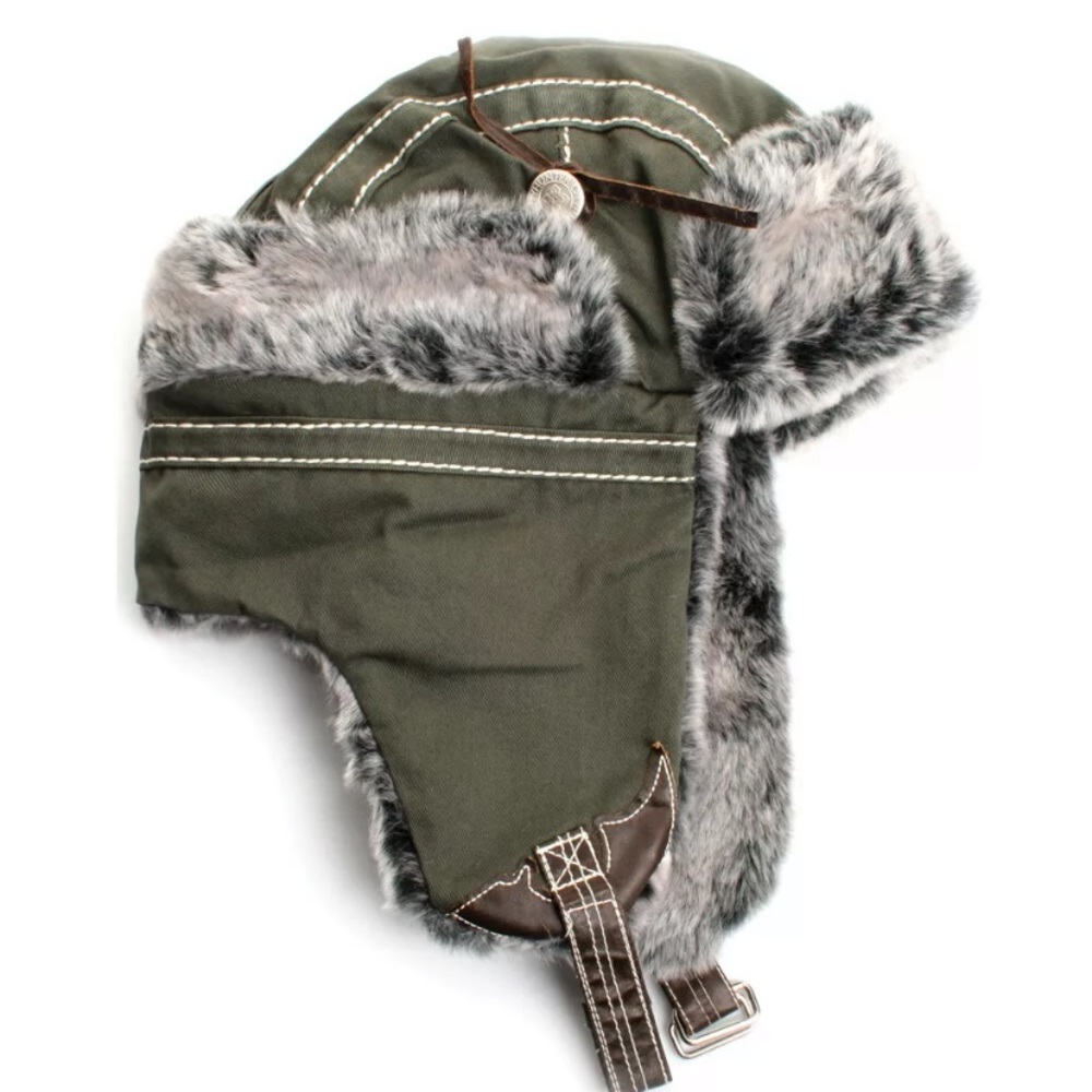 Olive green trapper hat. City hunter.